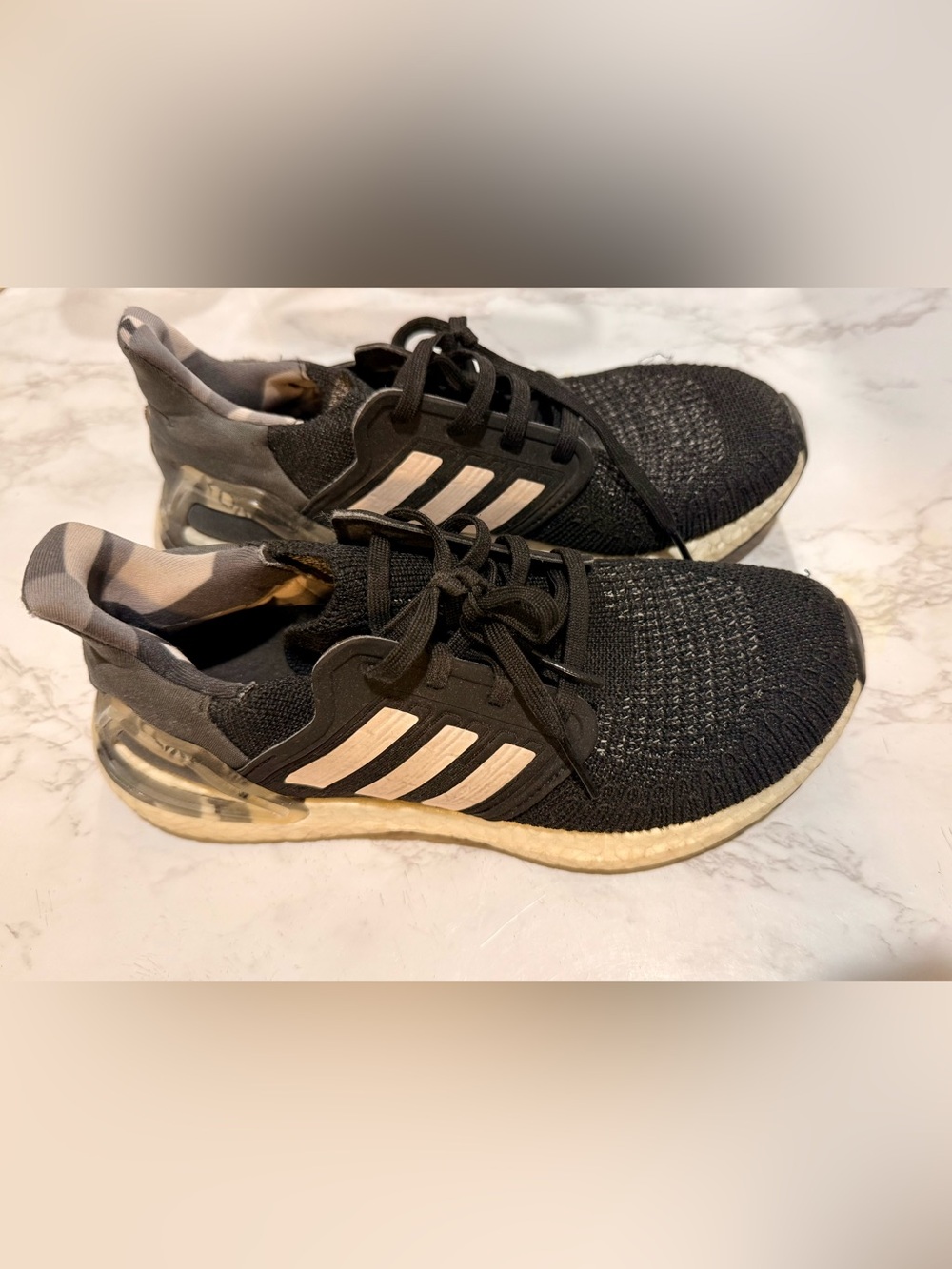 Adidas black ultraboost Sneakers with pale pink Stripes